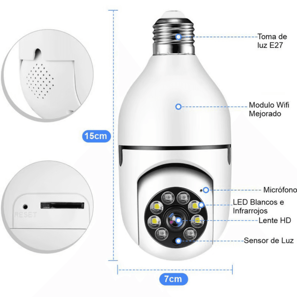 Camara De Seguridad Wifi Bombillo 360 miniatura 2